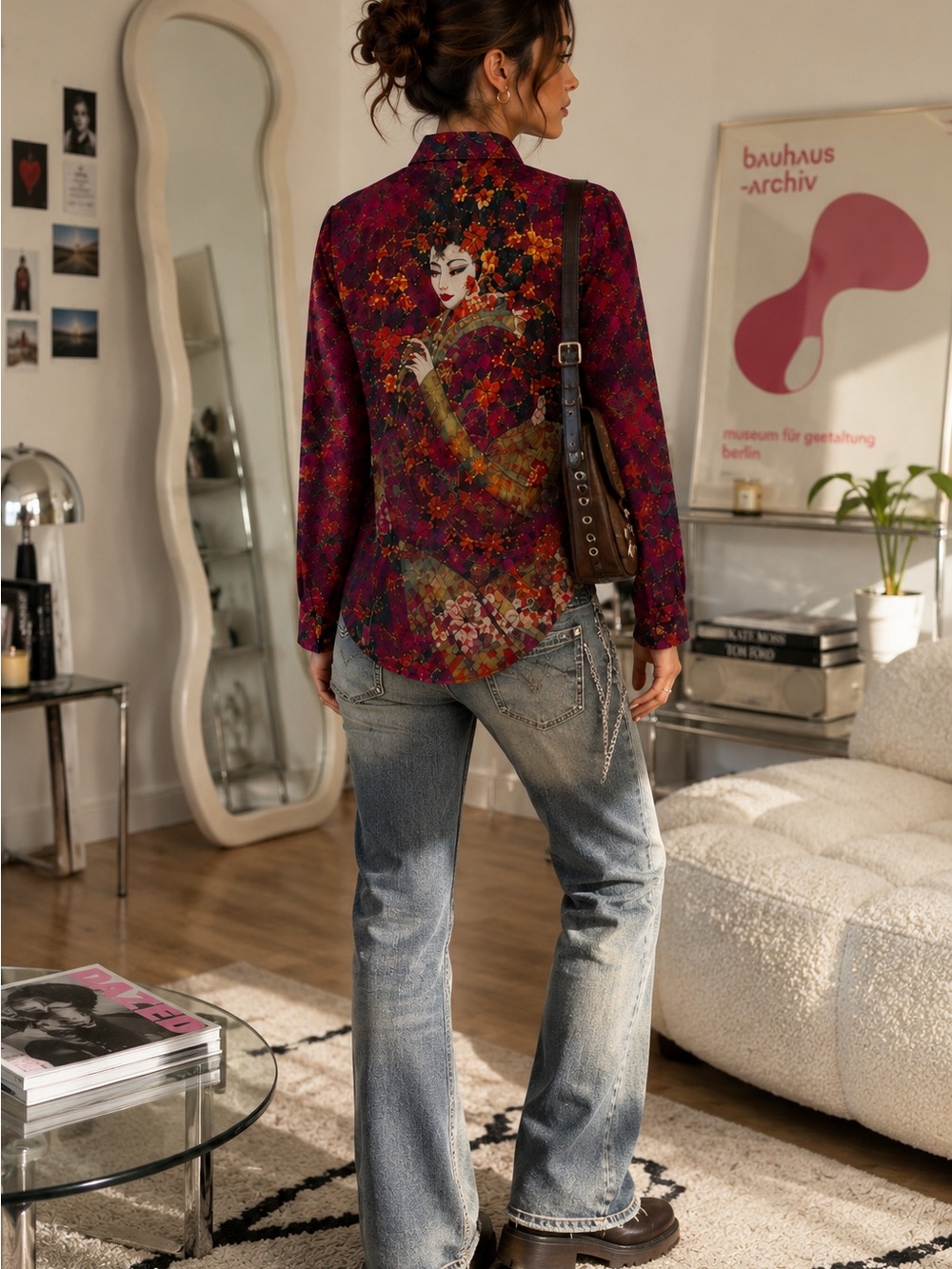 Chico’s 100% Silk Asian Geisha Floral Art Blouse Top Size 0 Small NWOT